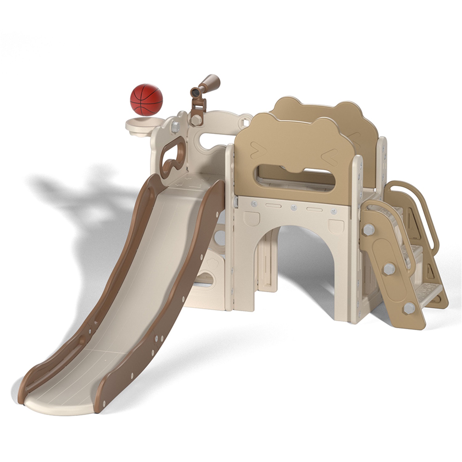 CIPACHO 68' Toddler Slide Playset, Kids Slide and Climber Set with Basketball Hoop Telescope, Beige