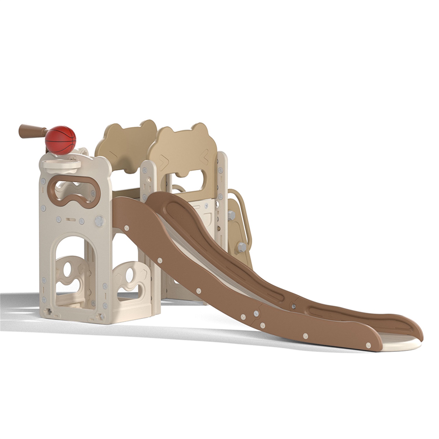 CIPACHO 68' Toddler Slide Playset, Kids Slide and Climber Set with Basketball Hoop Telescope, Beige