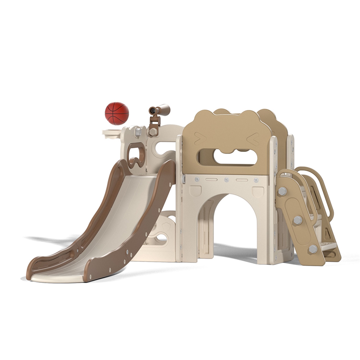 CIPACHO 68' Toddler Slide Playset, Kids Slide and Climber Set with Basketball Hoop Telescope, Beige