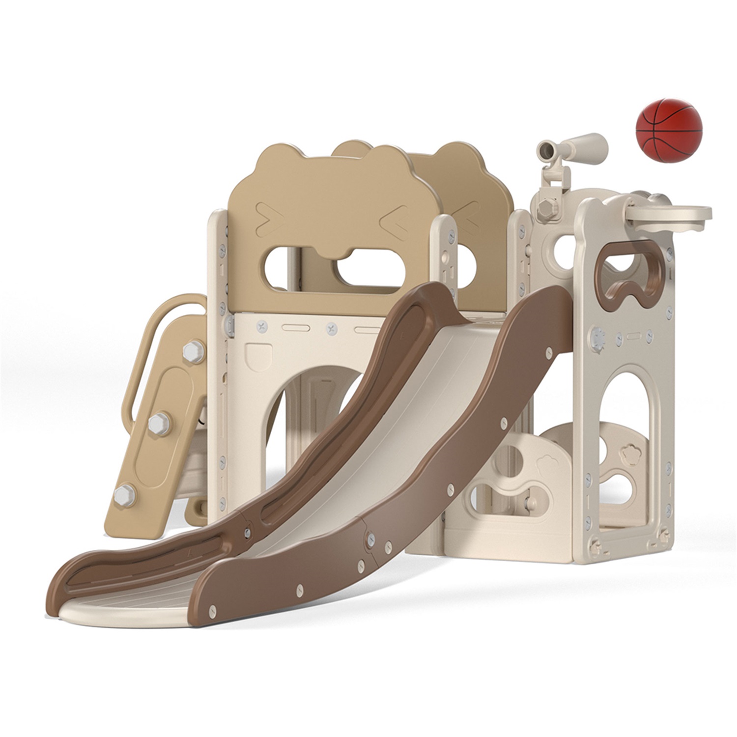 CIPACHO 68' Toddler Slide Playset, Kids Slide and Climber Set with Basketball Hoop Telescope, Beige