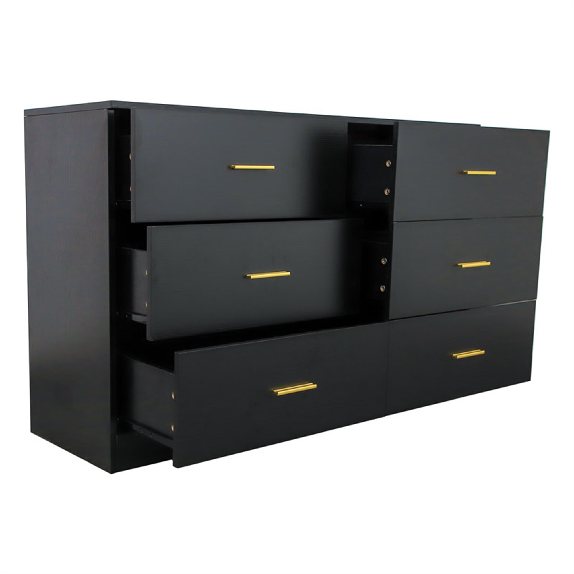 Kadyn 6-Drawer Chest of Drawers with Golden Handle, Nursery Dresser for Bedroom, Black