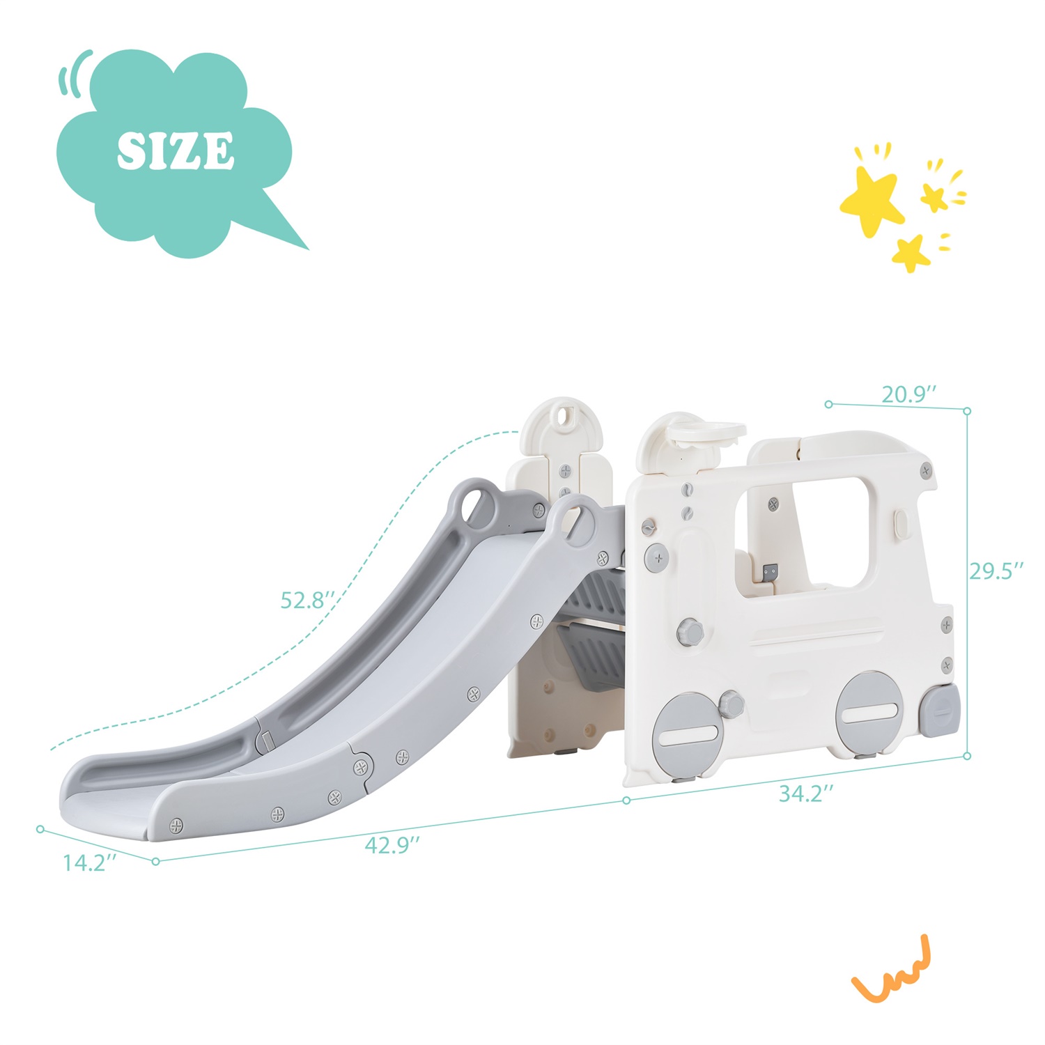 CIPACHO Kids Slide Set, Bus Climber Slide Toys with Basketball Hoop for Toddlers Age 1-5, Gray