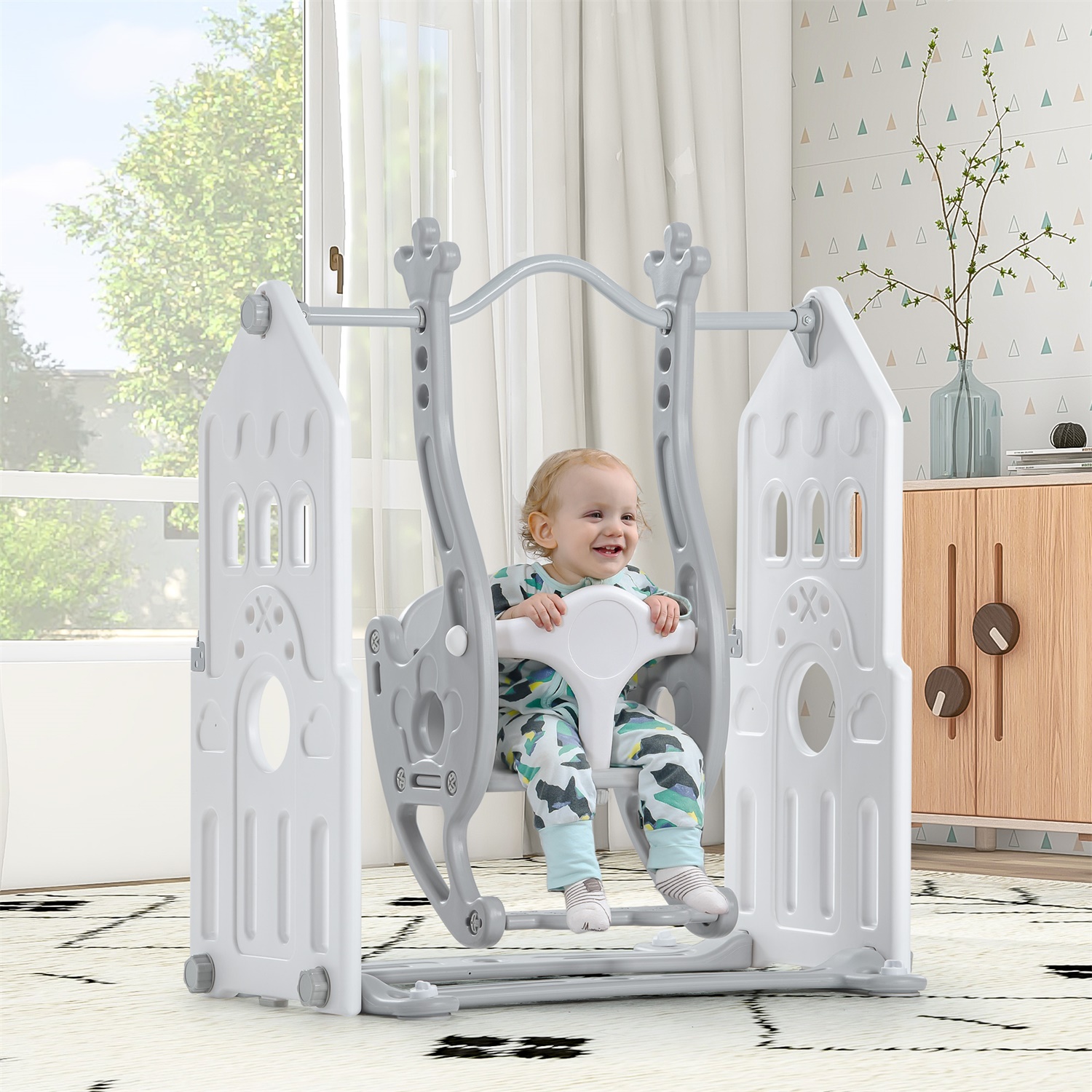 CIPACHO Toddler Swing Set, Indoor Outdoor Baby Swing Stand, Gray