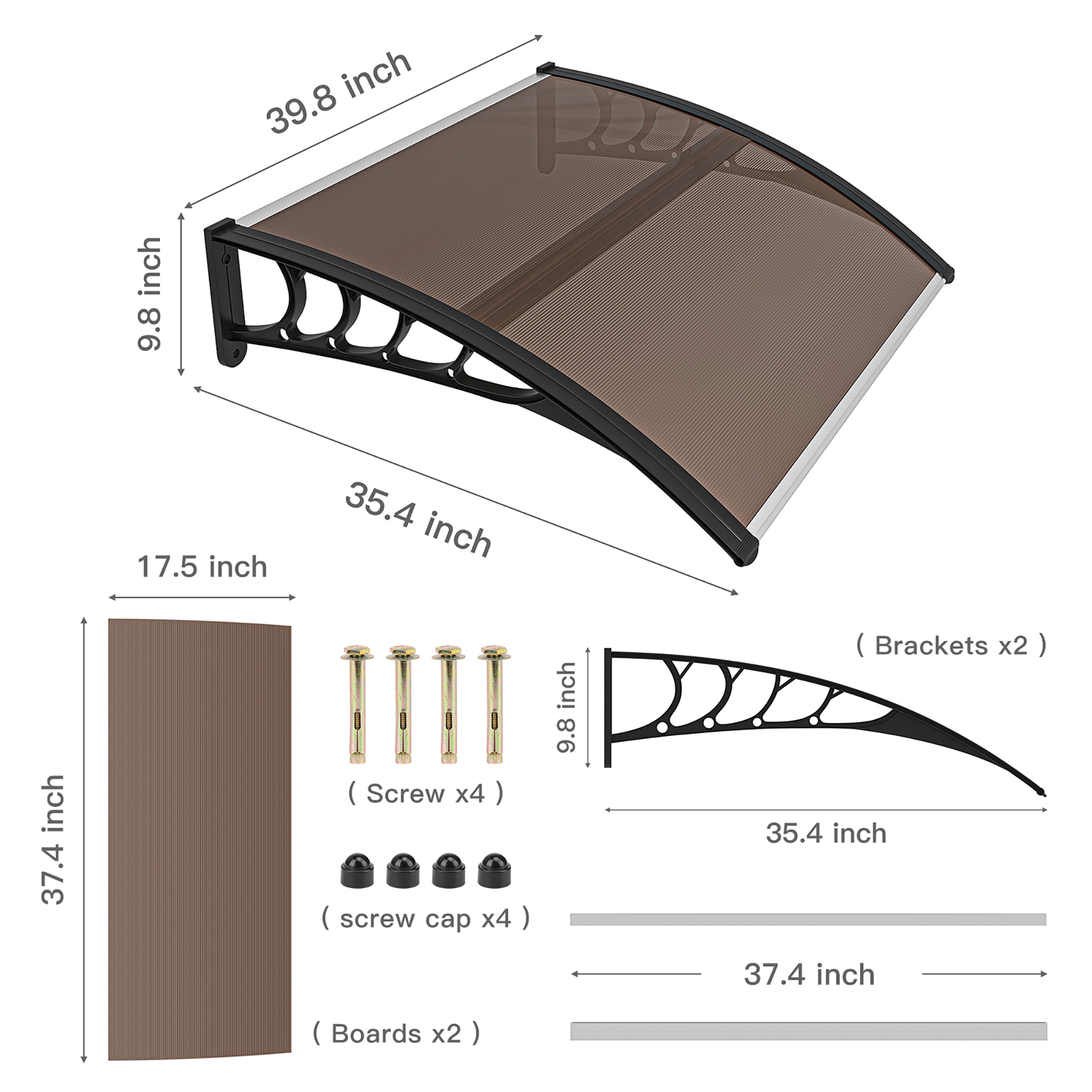 Kepooman 40"x 35" Patio Awning for Outdoor, Awning Canopy for Patio, Door Window Awning, Brown