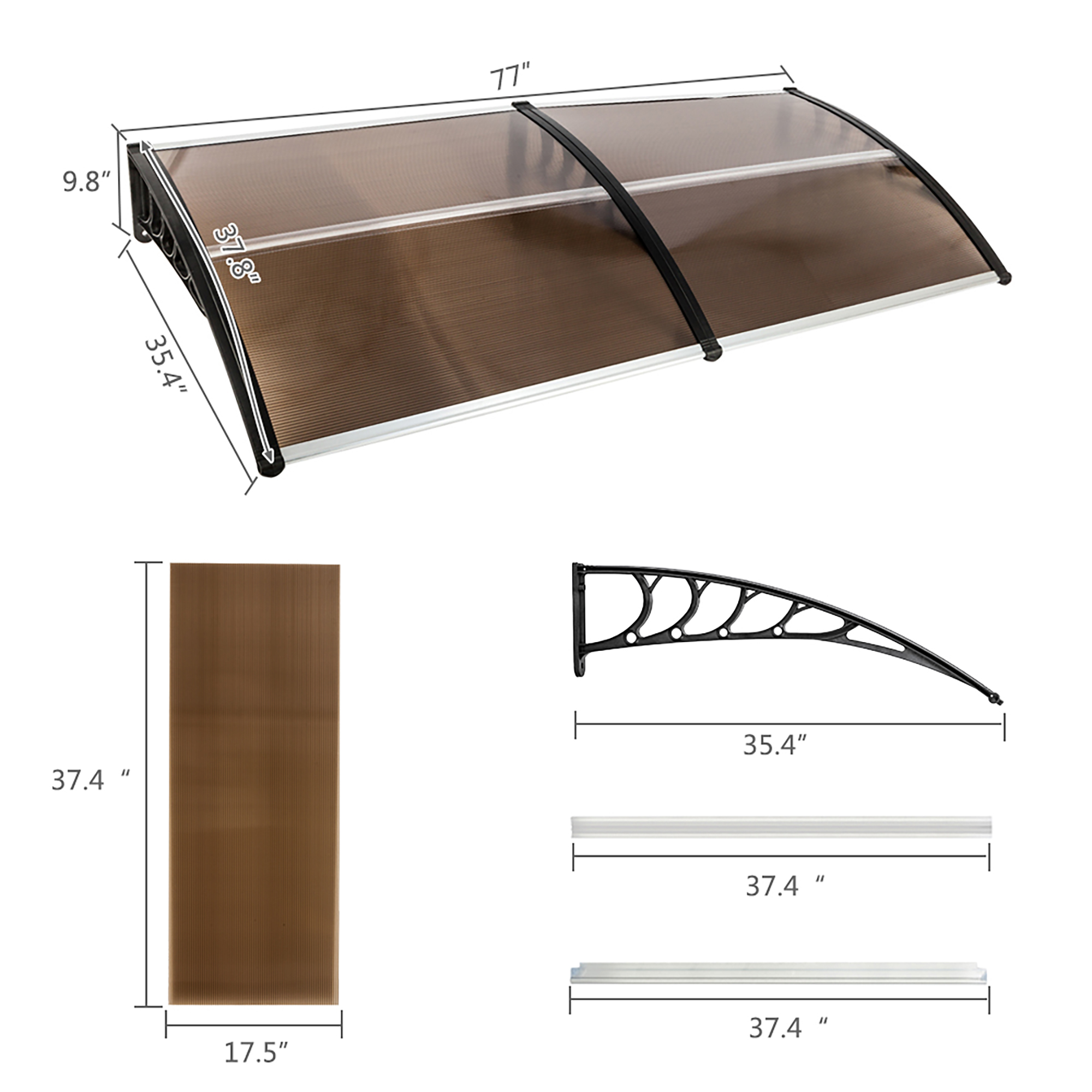 Kepooman 78"x 35" Window ABS Awning, Awning Canopy for Patio, Brown+Black