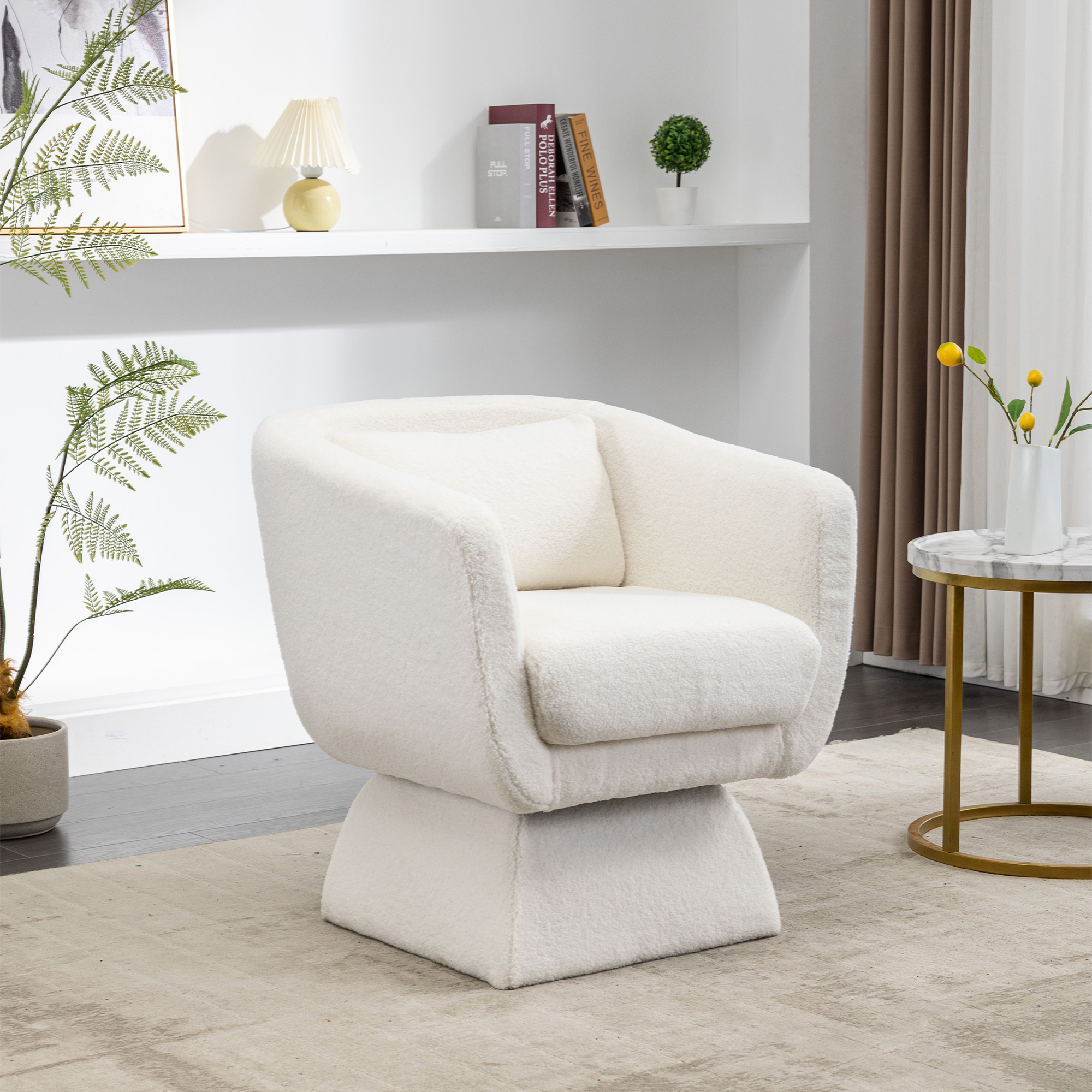 Kadyn 30.30"H Swivel Accent Chair, Single Sofa Chairs for Living Room, Ivory 360 Degree Armchair