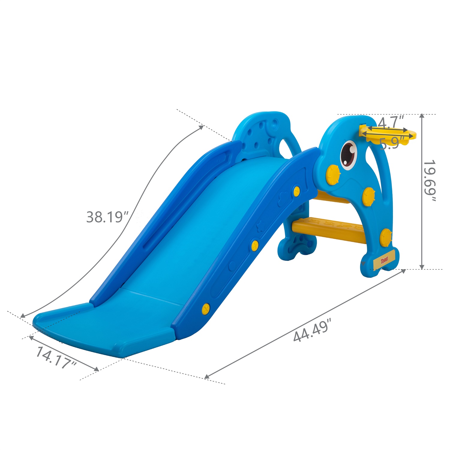 CIPACHO 3 in 1 Kids Freestanding Slide, Indoor Outdoor Toddler Play Set with Basketball Hoop and Ball, Blue Dolphin Pattern