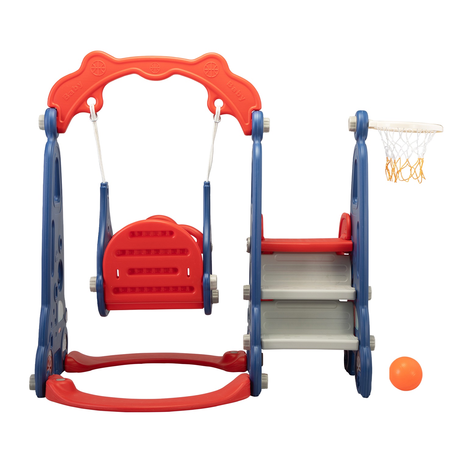 CIPACHO 3 in 1 Kids Slide and Swing Set with Basketball Hoops, Indoor Outdoor, Red