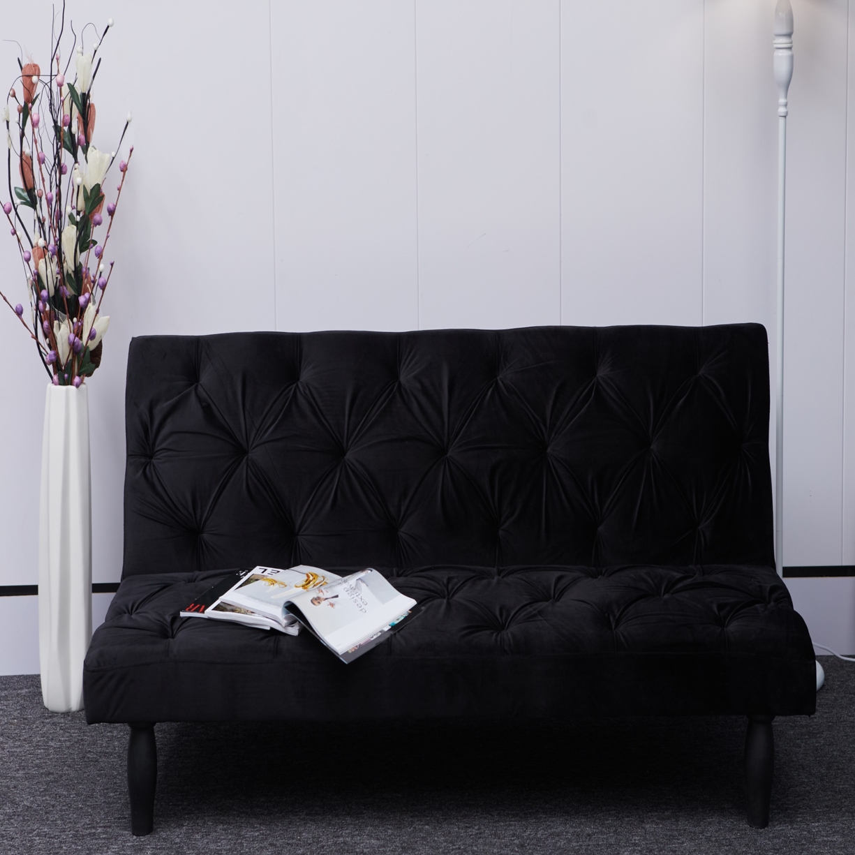 Canddidliike Sofa Converts to Sofa Bed Velvet Sofa Bed for Family Living Room, Apartment, Bedroom, Black