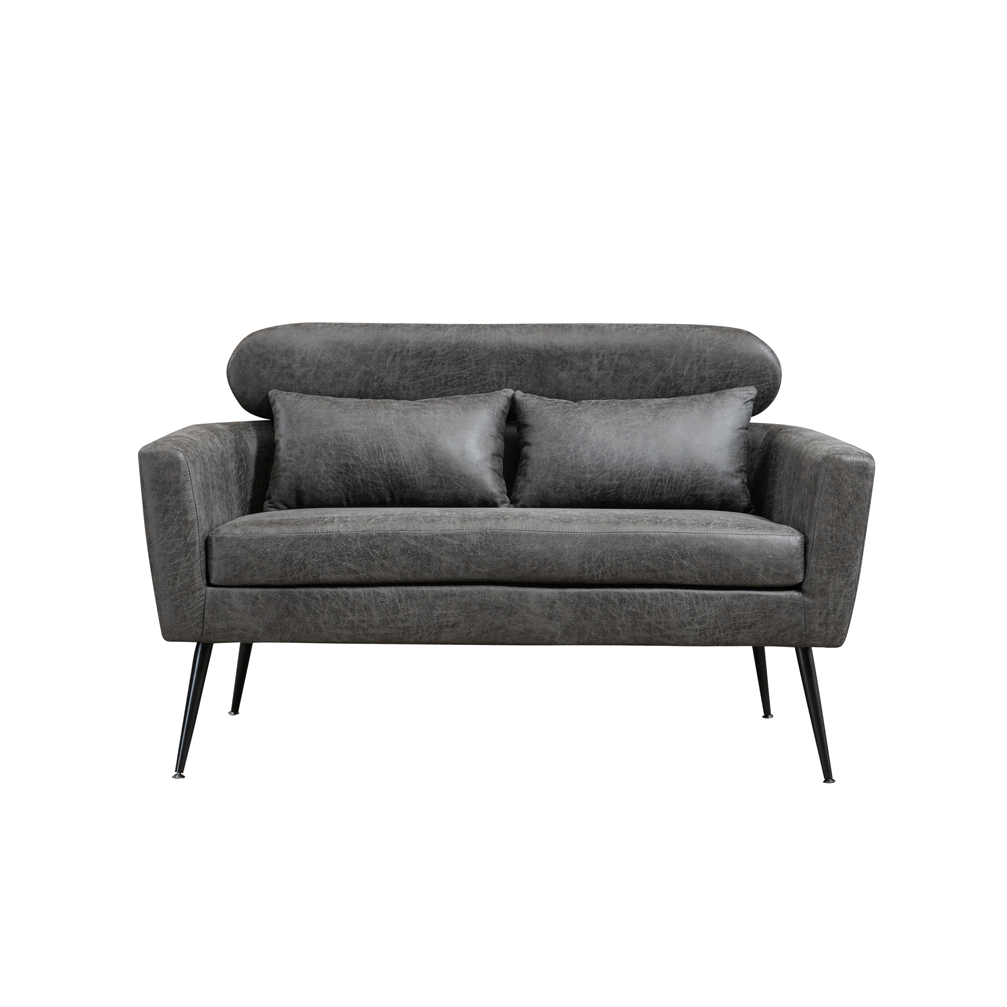 Canddidliike Classical Small Sofa， Two-Seater Sofa With 2 Throw Pillows ，Black Metal Legs for Small Space Office Studio ，Apartment and Bedroom，Valley Gray Bronzing Suede