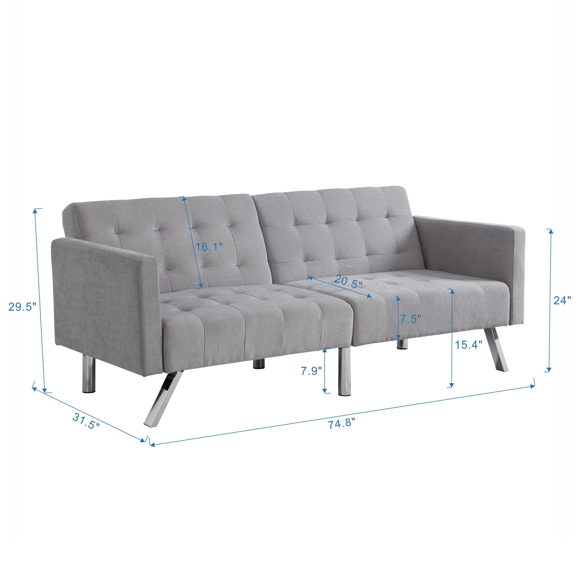 Canddidliike Sofa Bed Convertible Folding ，Couch Sleeper Sofa Armrests ， Living Room ，Bedroom Apartment and Reading Room，Light Grey