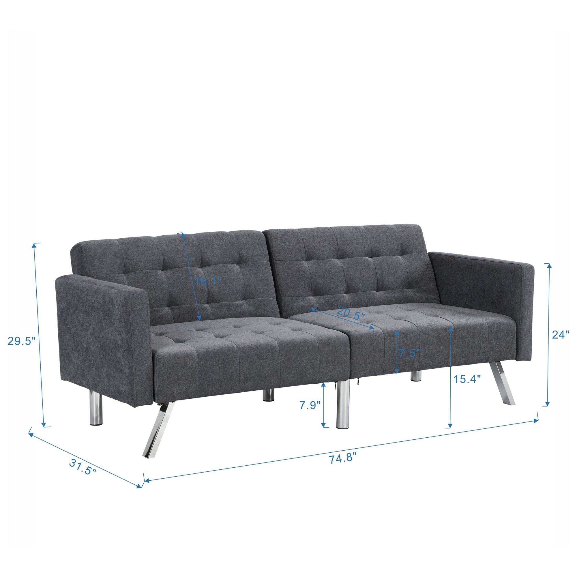 Canddidliike Sofa Bed Convertible Folding ，Couch Sleeper Sofa Armrests ， Living Room ，Bedroom Apartment and Reading Room，Dark Grey