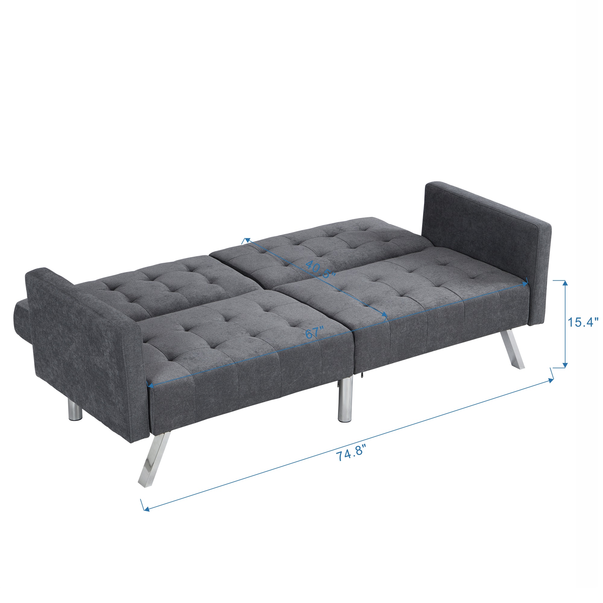 Canddidliike Sofa Bed Convertible Folding ，Couch Sleeper Sofa Armrests ， Living Room ，Bedroom Apartment and Reading Room，Dark Grey