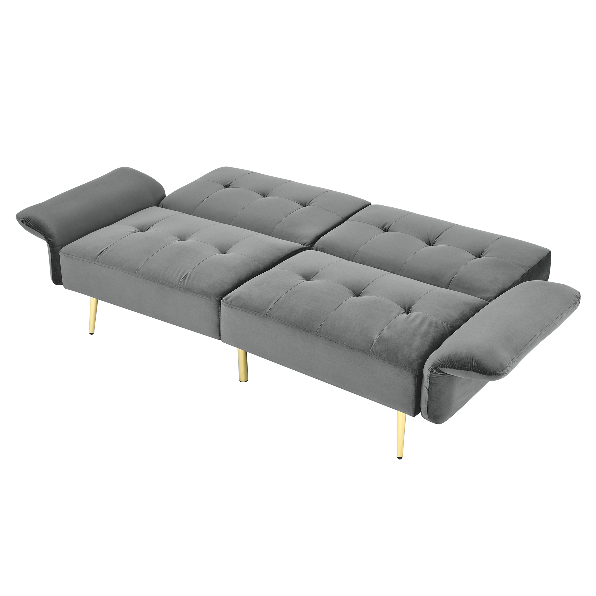 Canddidliike Velvet Futon Sofa Bed, Convertible Sleeper Loveseat Couch with Folded Armrests and Storage Bags for Living Room and Small Space, Gray 280g velvet