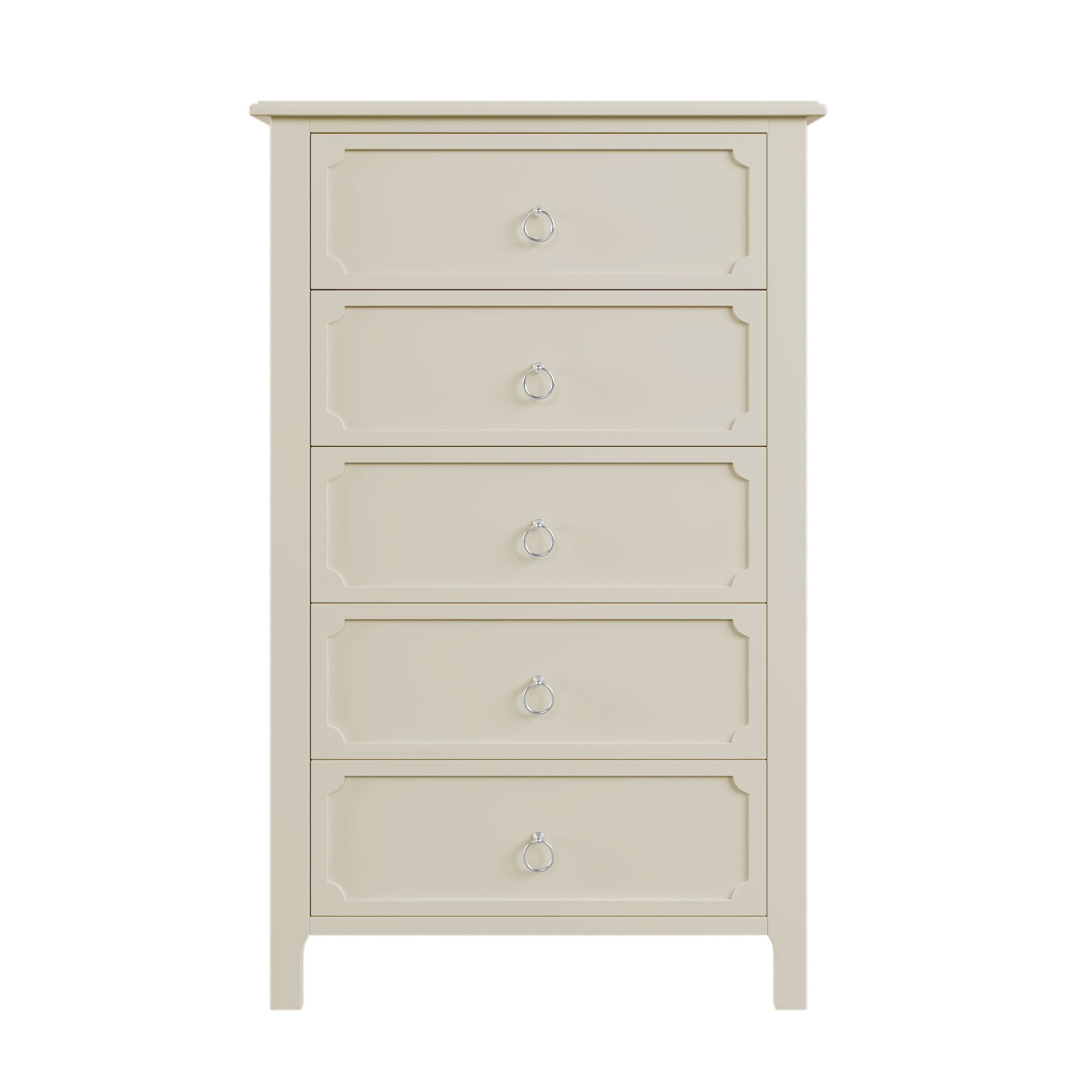 Resenkos Wooden 5 Drawers Chest with Silver Metal Handles for Bedroom Milky White