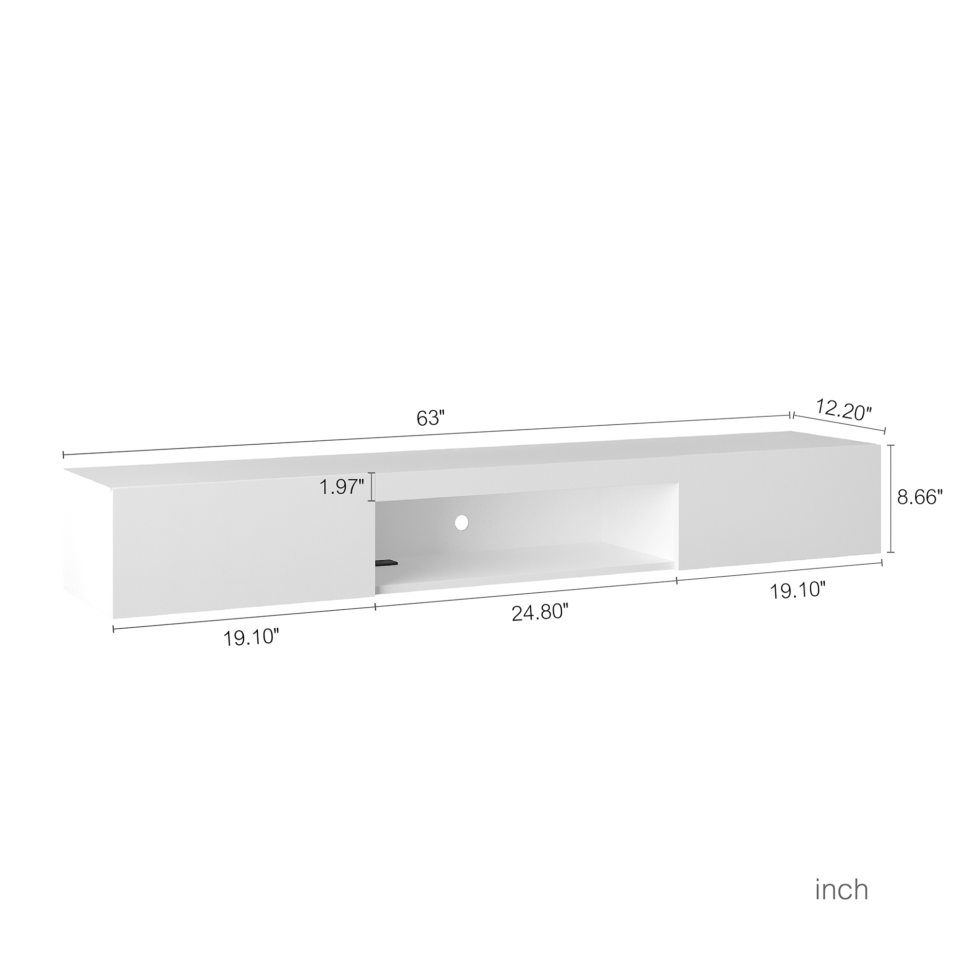 Yardi Yard Modern Living Room LED Floating Entertainment Center with Charging station for 70Inch TVs, White